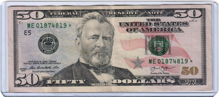 $50 Dollar Bill Star Note Series 2013 NICE! P5