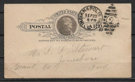 1887 postmarked UX9 used 1¢ Jefferson postal card