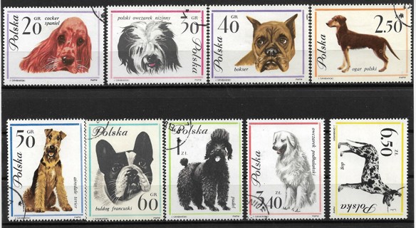 1963 Poland Sc1115-23 Dogs complete set of 9 CTO/used.