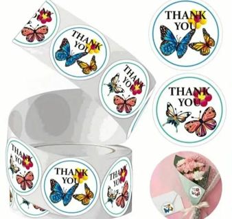 ↗️SPECIAL⭕(30) 1" FLOWERS & BUTTERFLIES 'Thank you' STICKERS!!⭕