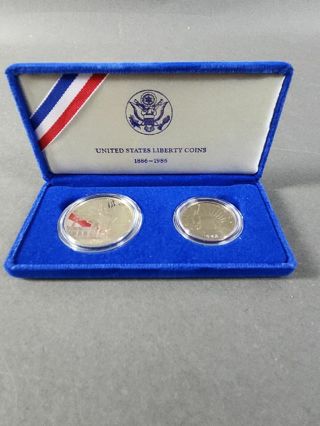 1986 US Mint Proof 2 Coin Set, Statue of Liberty, silver dollar & clad half