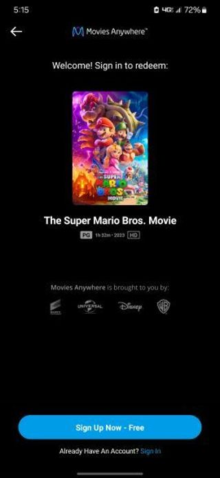 The super mario bros movie Digital HD movie code MA/VUDU/iTunes