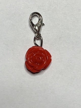 ❣ROSE DANGLE FLOWER CHARM~RED #2~WITH LOBSTER CLASP~FREE SHIPPING❣