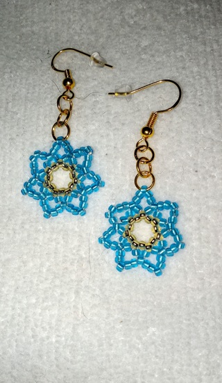 Handmade aquamarine and gold beaded earrings