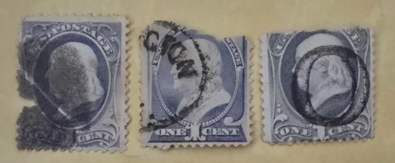 VINTAGE .01 Used Ben Franklin US Postage Stamps Some Damage