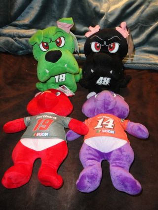 Lot of 4 NASCAR Stuffed Plush Animals Toys Jimmie Johnson Tony Stewart Carl Edwards Kyle Busch