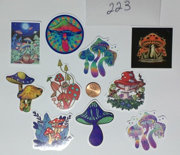 10 Mushroom Stickers, NEW, Unused