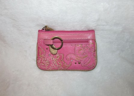 Fossil Pink Leather Zip ID Coin Purse Credit Card Wallet with Keyring