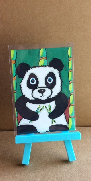 Panda with Bamboo original drawing aceo