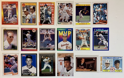 Cal Ripken Jr. Hall of Famer Baltimore Orioles Lot of 18 Baseball Trading Cards