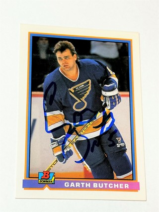 Autographed 1991-92 Bowman Garth Butcher St. Louis Blues #383