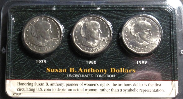 ++ SUSAN B ANTHONY DOLLARS - 3 COIN SET ++