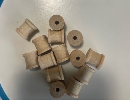 14 unfinished miniature wooden spools