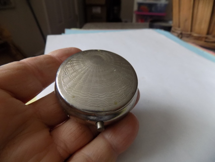 vintage 1 1/2 inch round hinged silvertone metal pill box