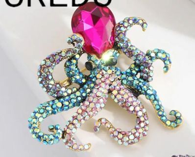 Stunning Steampunk Crystal Octopus Brooch