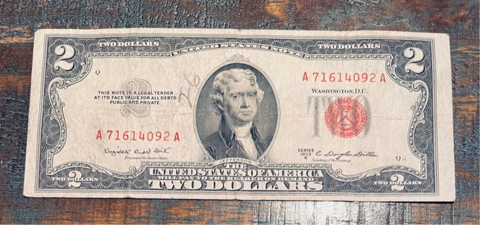 Vintage Series 1953 B Red Seal Two Dollar Bill