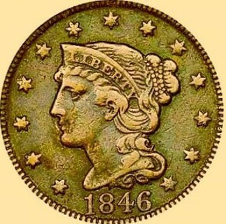1846 Large Cent, Used, Sharp, Super Highlights & Date, Refundable, Free Insurance