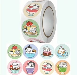 ➡️⭕SPECIAL⭕(100) 1" CUTE KITTY IN A DESSERT CUP STICKERS!! (SET 2 of 3) CAT⭕