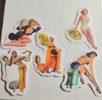 (4) Pin Up Girl Women Vinyl Stickers - Scrapbooking - Craft - Junk Journal