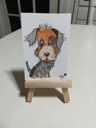 ACEO Original, Watercolor Painting 2-1/2"X 3/1/2" Dog by Artist Marykay Bond