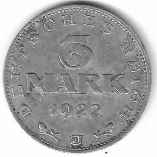 1922 Germany 3 Mark Coin