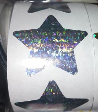 ⭐NEW⭐(4) 1.5" SILVER PRISMATIC STAR stickers BNWOT.