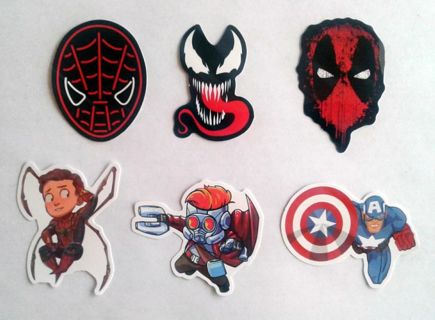 Six Marvel Comics Super Hero Vinyl Stickers