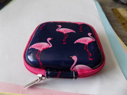 3 inch square pink flamingo change purse zips all around