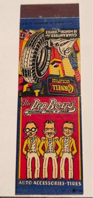 Vintage 1930’s PEP BOYS Matchbook Cover Excellent Condition