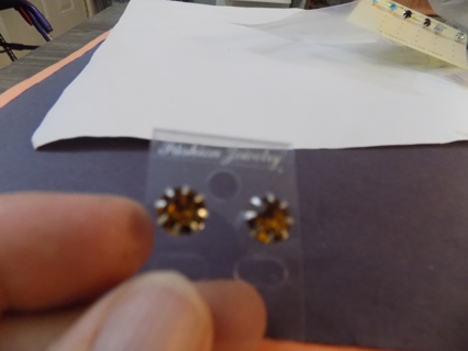 Medium golden Amber faceted rhinestone post earrings