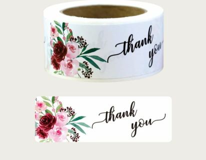 ➡️⭕(2) 3 x 1" FLORAL 'Thank you' SHIPPING STICKERS