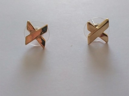 Vintage MONET unsigned Gold Tone X Stud Pierced Earrings