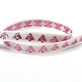 White Pink Tree Stitched  Vintage 3/8” Wide Ribbon 