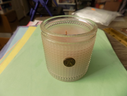 New Never Lit 3 inch Aromatic pink scented candle in glass diamond point holder