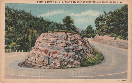 Vintage Used Postcard: (z1): Linen: 1956 Hairpin Curve, Route 50, WV