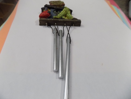 Miniature resin windchimes bird house, & veggies  3 pipes Eats & Tweets