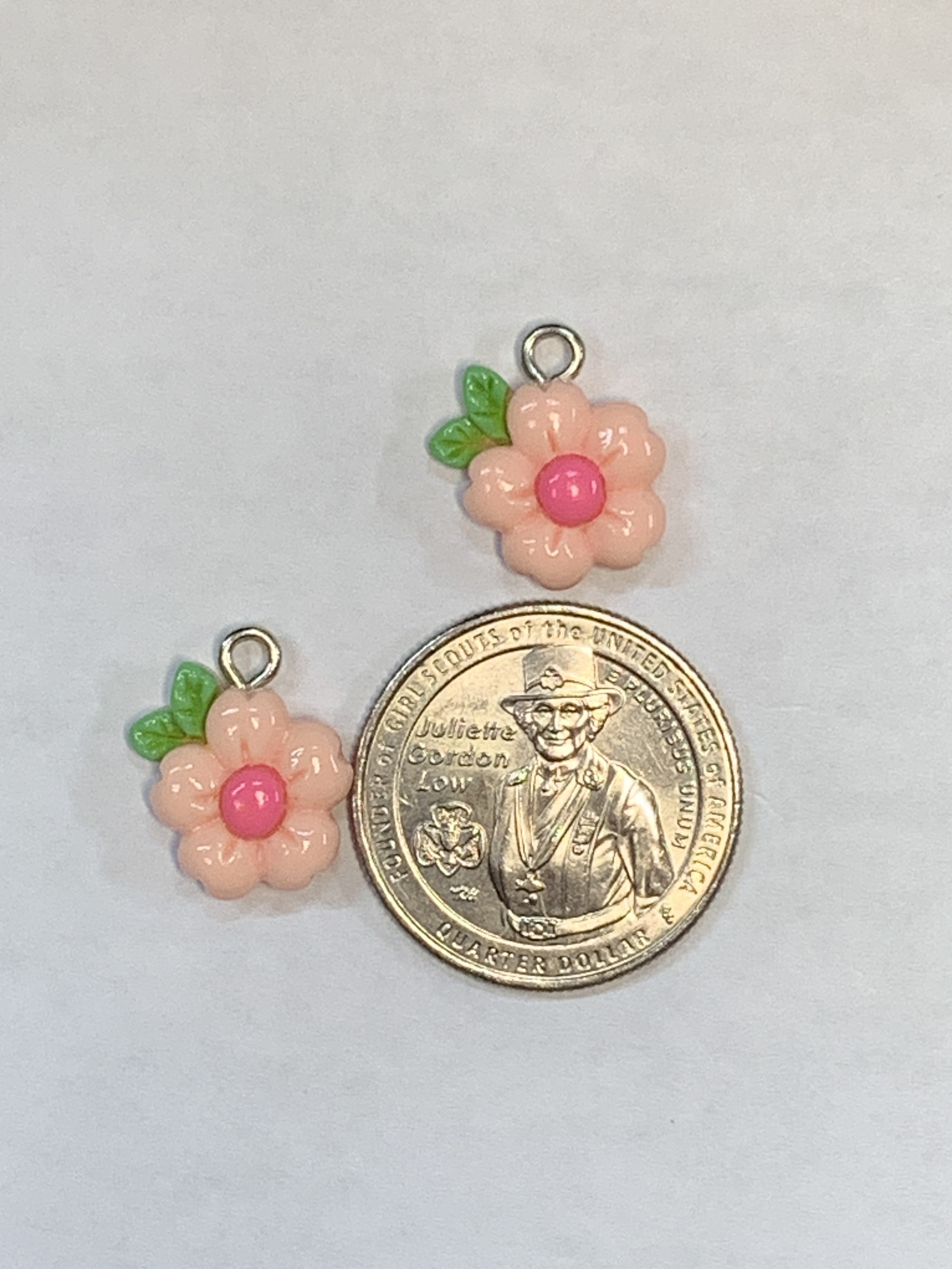 Free: PLUMERIA CHARMS~#17~PINK~SMALL~SET OF 2 CHARMS~FREE SHIPPING!