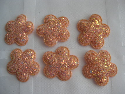 Flower shape sparkly orange patches/embellishments, sewing, craft decor, 6 pcs. new out of package,