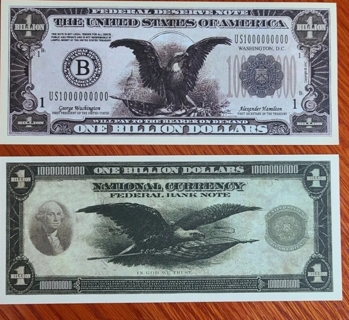 1 eagle 1 in a Billion dollar bill novelty play funny fake money W/Sleeve