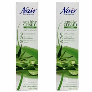 Nair Hair Remover Sensitive Cream w/ Argan Oil & Aloe for Legs & Body 3.38 oz X2