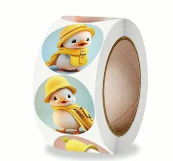 ↗️⭕(8) 1" ADORABLE DUCKLING WEARING RAINCOAT & HAT STICKERS!!⭕