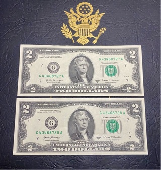Gorgeous 2017 A Series Sequential Two Dollar Bills !!
