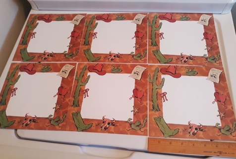 6 Sheets of 8" square Cowboy/Western Theme Paper