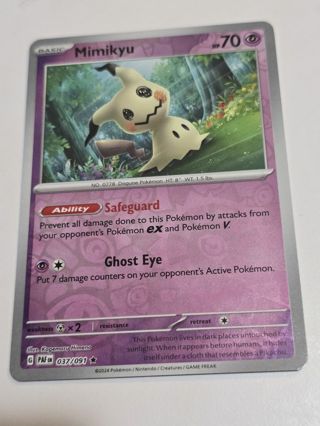 Pokemon Mimikyu reverse holo rare card 037/091