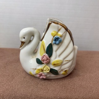 Vintage Porcelain Swan Floral Small Planter Trinket Holder Decor