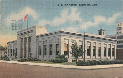 Vintage Used Postcard: z gin: 1949 US Post Office, Portsmouth, OH