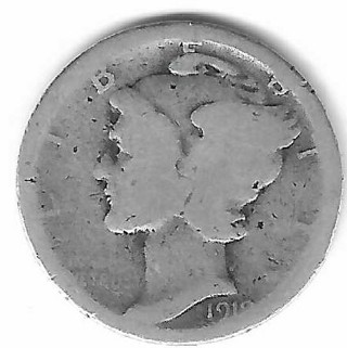 Antique 1919 Mercury Dime 90% Silver U.S. 10 Cent Coin