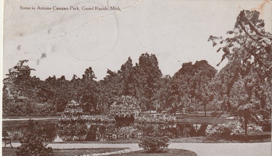 Vintage Used Postcard: B&W 1916 Antoine Campen Park, Grand Rapids, MI