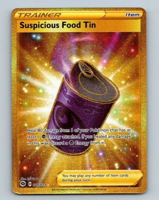 NM Gold Secret Rare Suspicious Food Tin Pokemon card