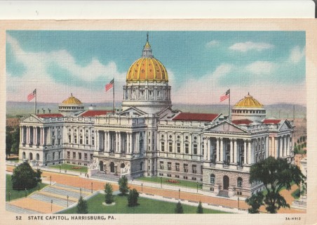 Vintage Unused Postcard: d: Linen: State Capitol, Harrisburg, PA